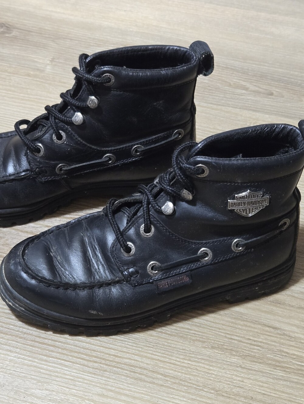 Harley-Davidson Vintage Women's Black Leather Lace-Up Moc Toe Boots - Picture 3 of 8